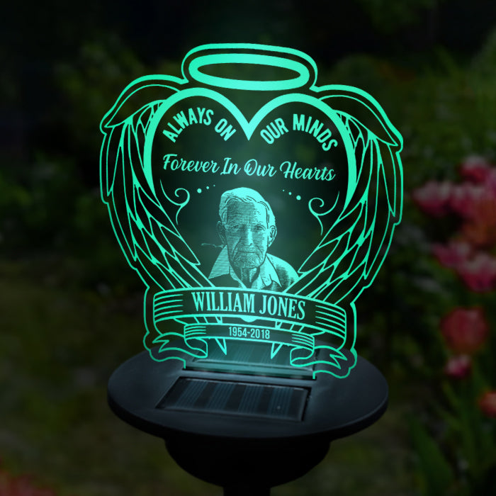 Always On Our Minds - Personalized Memorial Garden Solar Light - Upload Image, Memorial Gift, Sympathy Gift